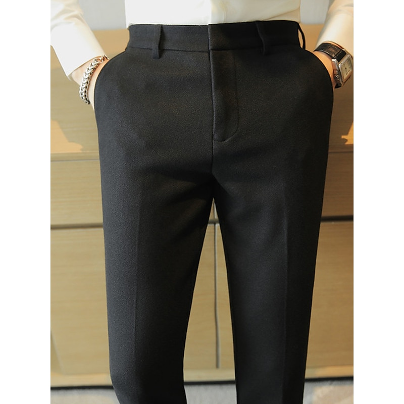 Men's Graduation Dress Pants Winter Pants Trousers Suit Pants Pocket Plain Comfort Breathable Outdoor Daily Going out Fashion Casual Black Khaki4