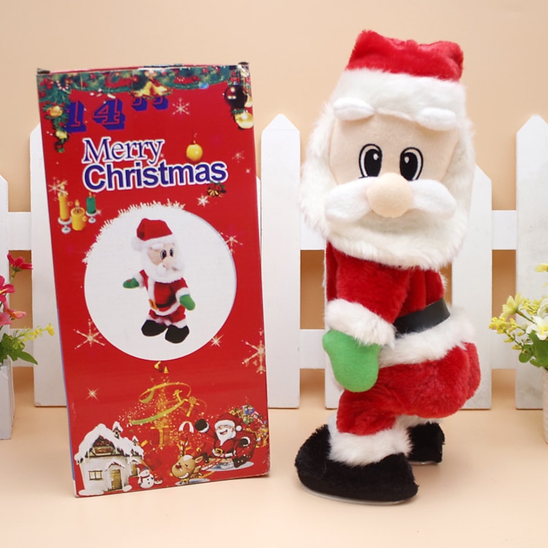 Christmas Singing Hip Shaking Santa Toys Santa Figure Twisted Hip Twerking Singing Dance Electric Santa Toy for Children Xmas Decorations Christmas Funny Gift and Celebration