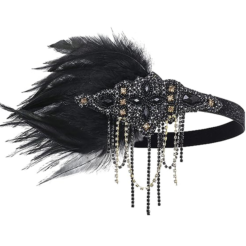 Feather Flapper Headpiece Black Rhinestone 1920s Headband the Great Gatsby Hair Accessories2