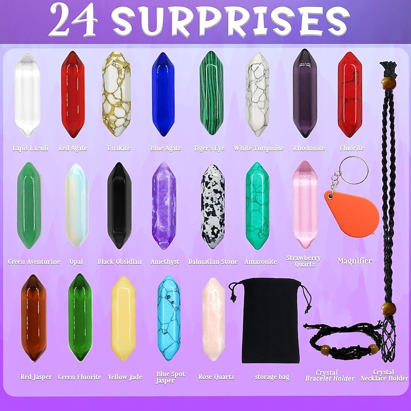 Stone Gift Box Advent Calendar, Gemstone 24 Days Countdown Calendar, Christmas Advent Calendar Polished Collection Toys For Geology Enthusiasts And Crystal Gem Collectors4