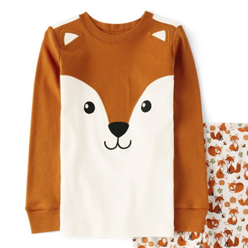 Girls' 3D Fox Pajama Sets Long Sleeve 3D Print Fall Winter Active Fashion Cute Kids 3-12 Years Crew Neck Home Causal Indoor Regular Fit3