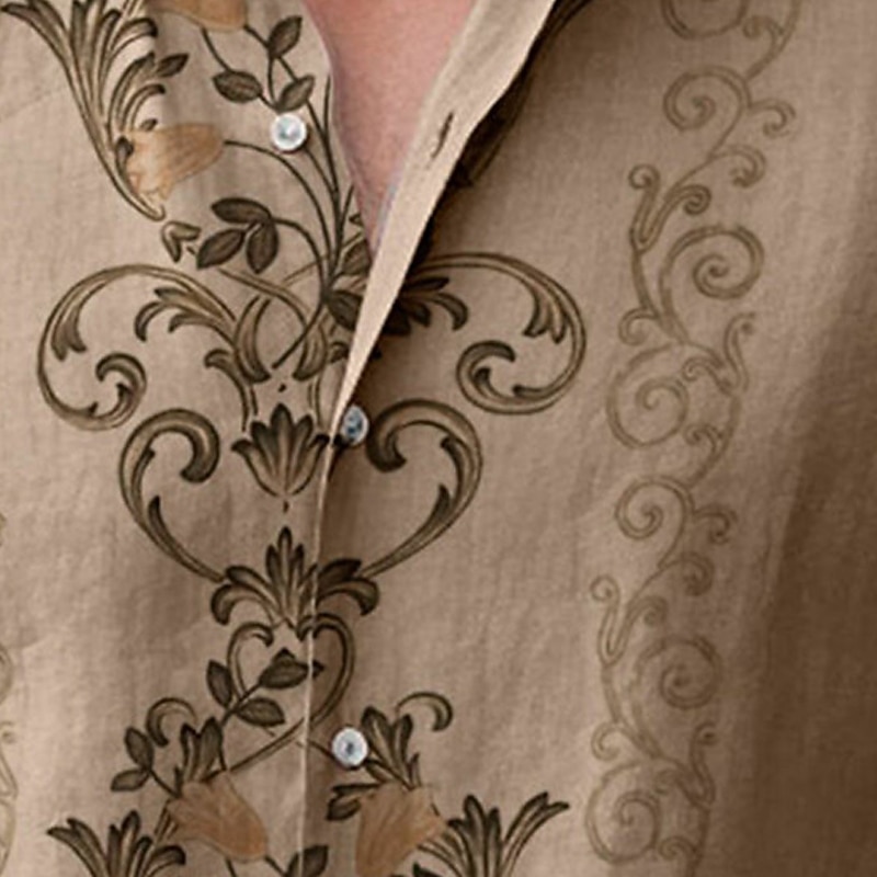 Men's Shirt Button Up Shirt Long Sleeve Vintage Outdoor Street Casual Daily Fall & Winter Turndown Buttons Print khaki3