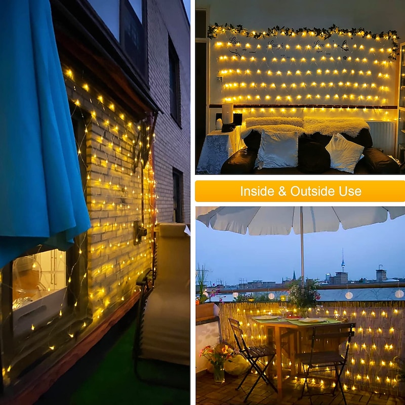 Christmas Decorative Net Light Low Voltage Safety Plug 8 Function Remote Control Wedding Holiday Halloween Indoor and Outdoor Decoration 6 * 4m 672Led/3 * 2m 192Led/1.5 * 1.5m-96Led4