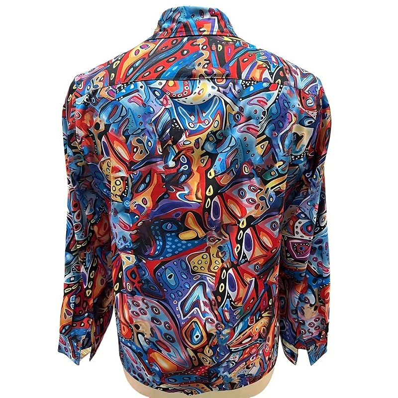 Men's Color Block Shirt Button Up Shirt Long Sleeve Artistic Abstract Outdoor Street Casual Daily Fall & Winter Turndown Buttons Print Blue3