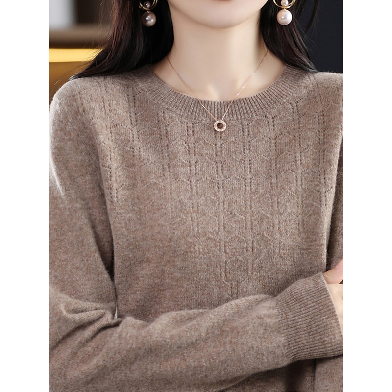 Women's Pullover Sweater Jumper Fashion Streetwear Casual Solid Color Ribbed Crew Neck Knitted Long Sleeve Regular Tops Knit Outdoor Home Daily Cherry Red Shrimp Pink Fall Winter4