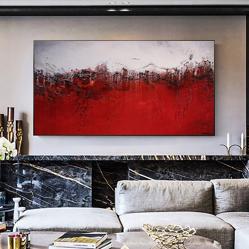 Handmade Oil Painting Acrylic Canvas Wall Art Decoration Modern Zhao Wuji-Kiminimalist Style Red Abstract Texture for Home Decor Rolled Frameless Unstretched Painting2