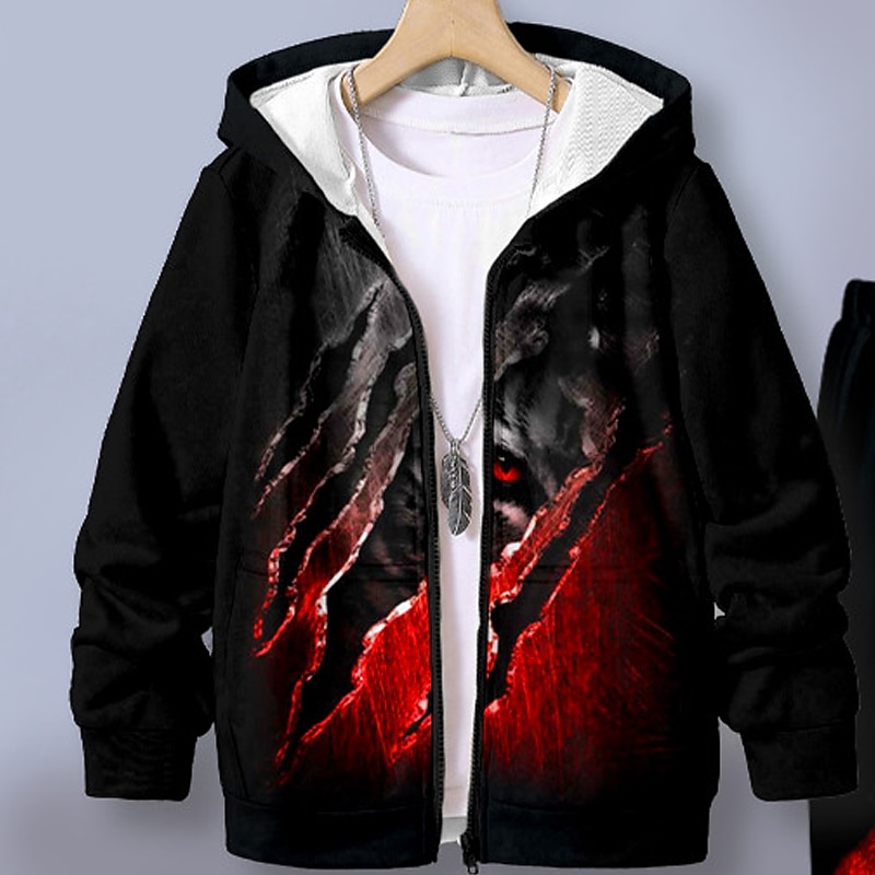 Boys 3D Tiger Hoodie & Sweatpants Set Set Long Sleeve 3D Printing Fall Winter Active Fashion Cool Kids 3-12 Years Outdoor Vacation Street Regular Fit4