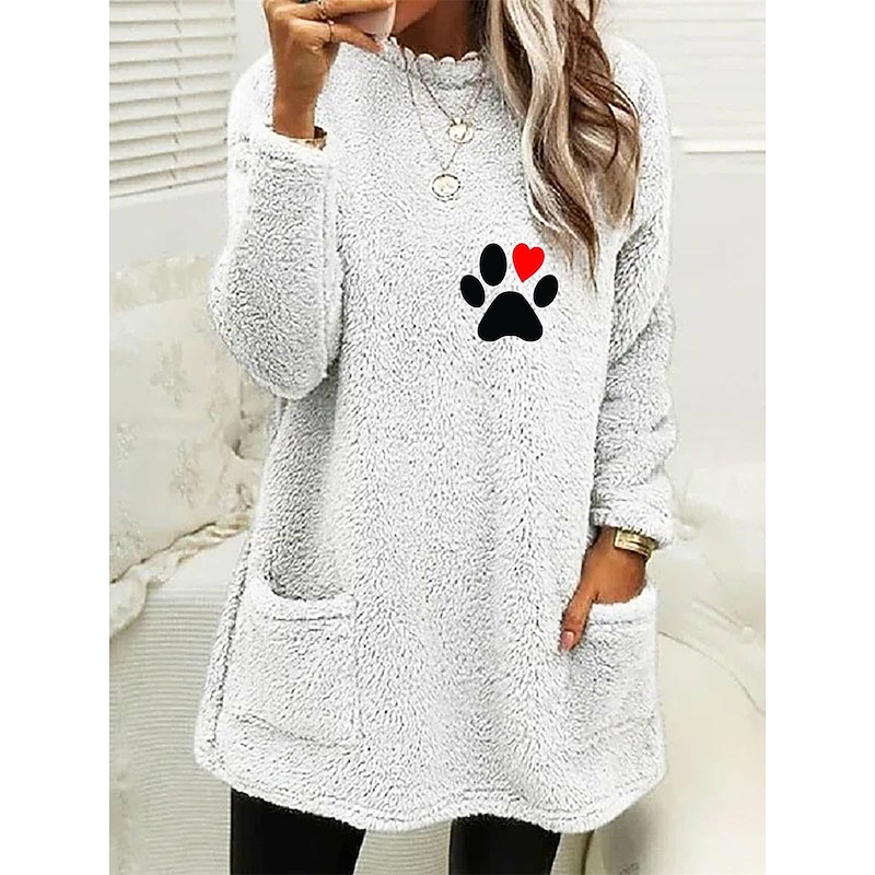 Women's Loungewear Top Casual Comfort Cartoon Pocket Pullover Home Bed Long Sleeve Crew Neck Black White Pink Army Green Gray Fall Winter3