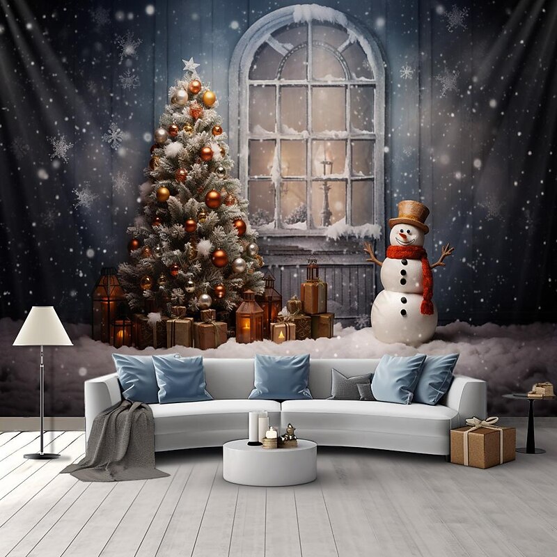Christmas Decorations Hanging Tapestry Christmas Tree Snowman Wall Art Xmas Large Tapestry Mural Decor Photograph Backdrop Blanket Curtain Home Bedroom Living Room Decoration4