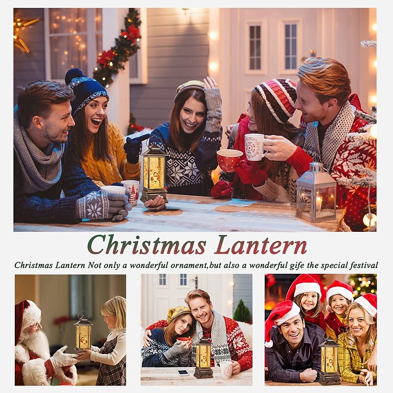 Snowman Family Christmas Lanterm with Musical Snow Globes Swirling Glitter with Color Changing Light for Home Decoration3
