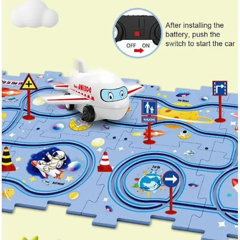 Tiktok Car Map Jigsaw Diy Track Set Electric Car Toy Mini Road Sign Puzzle Toy2