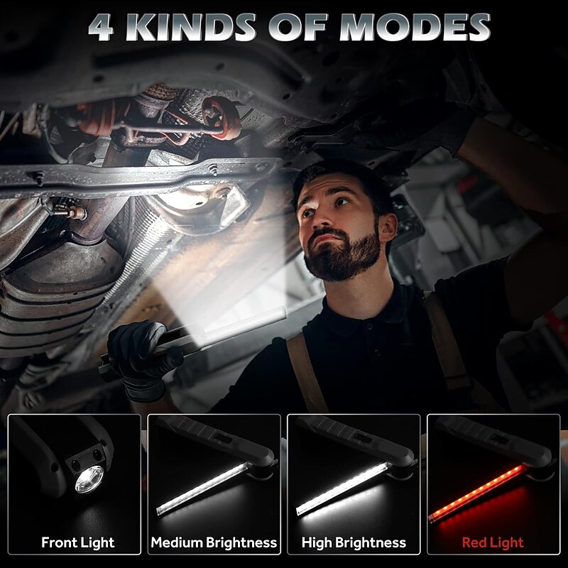 2pcs LED Work Light Rechargeable Flashlight Mechanic Lights with Magnetic Base, Tool Gifts for Dad Men 4 Modes Bright Inspection Torch Light for Car Repair, Garage, Emergency, BBQ and Camping2