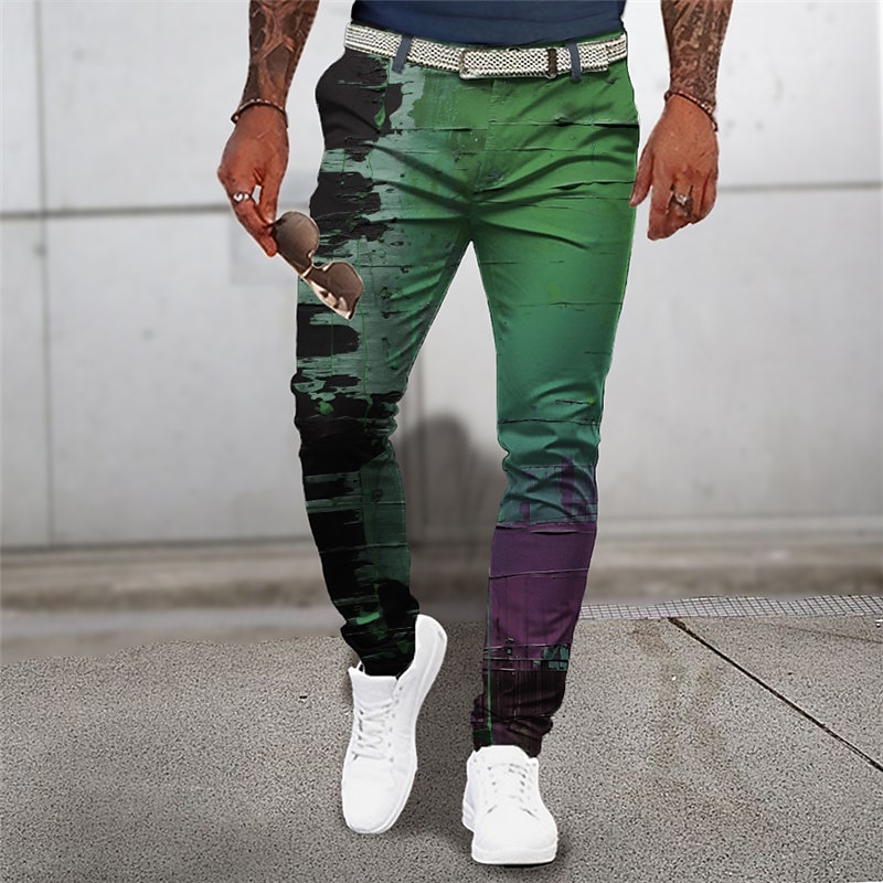 Gradual Abstract Men's 3D Print Pants Trousers Outdoor Street Going out Polyester Yellow Blue Orange S M L Mid Waist Elasticity Pants4