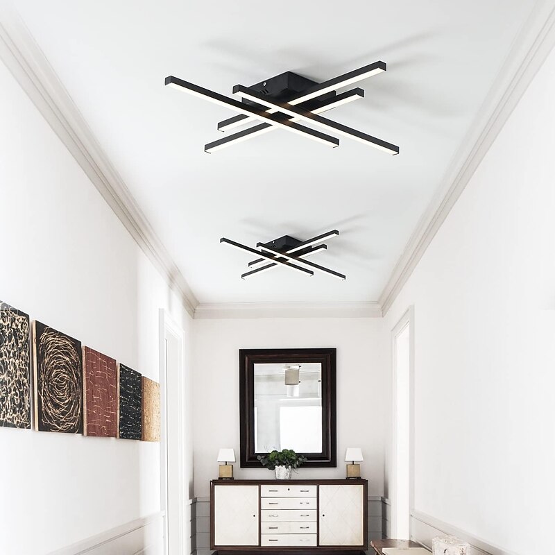 Multi-head Modern Ceiling Light With Remote Dimmable LED Line Semi-recessed Ceiling Light Suitable for Living Room Bedroom Living Room Study Ceiling Lighting Lamps