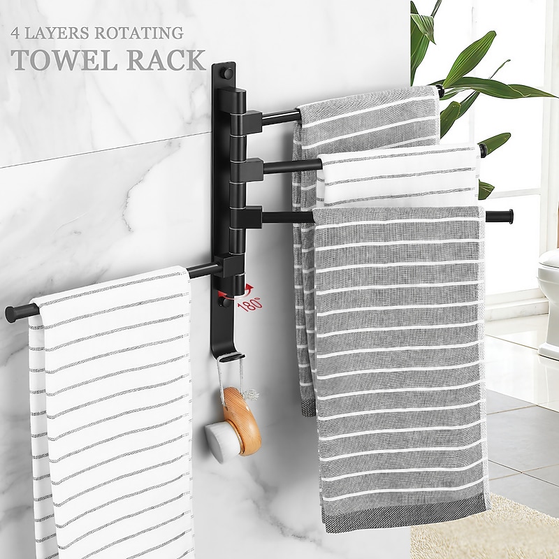 Towel Bar Robe Hook Bathroom Shelf Foldable Multilayer New Design Contemporary Modern Aluminum Metal 1PC - Bathroom 4-towel bar Wall Mounted