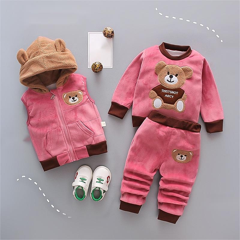 3 Pieces Toddler Girls' Graphic Zipper Pants Suit Set Long Sleeve Active Formal Cotton 3-7 Years Spring Pink Light Brown Khaki4