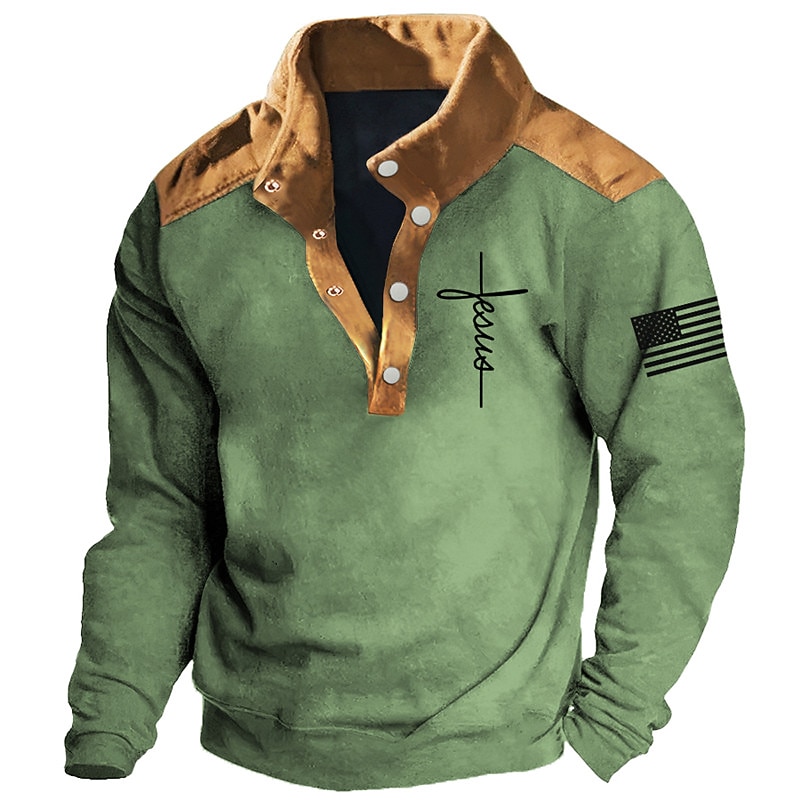 Men's Cross Jesus National Flag Sweatshirts Sweatshirt Long Sleeve Sweatshirt Stand Collar Daily Casual Vintage Retro 3D Print Vacation Sports Outdoor Holiday Print Spring &  Fall4