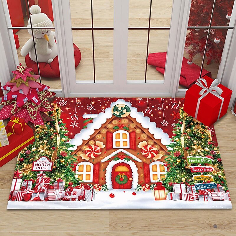 Christmas Decorations Door Mat Gnomes Flannel Door Mat Bedroom Bathroom Kitchen Anti-Skid Mat Dustproof Living Room Entrance Carpet3