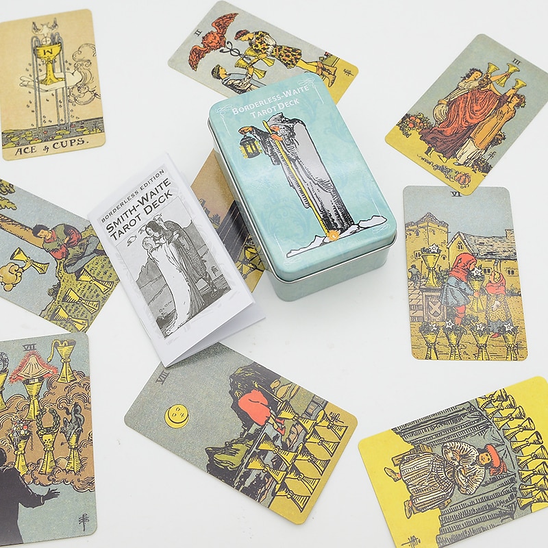 Waite Iron Box Tarot Card Set Card Board Game All English Gold Stamping Oracle Card Paper Instructions Girl Emotions2