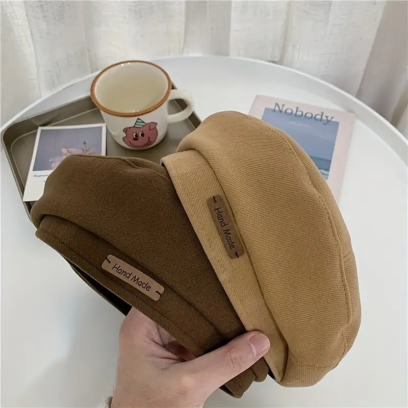 1pc Trendy Casual Brown British Beret With Letter Patched For Women Autumn Winter Painter Fedora Hat4