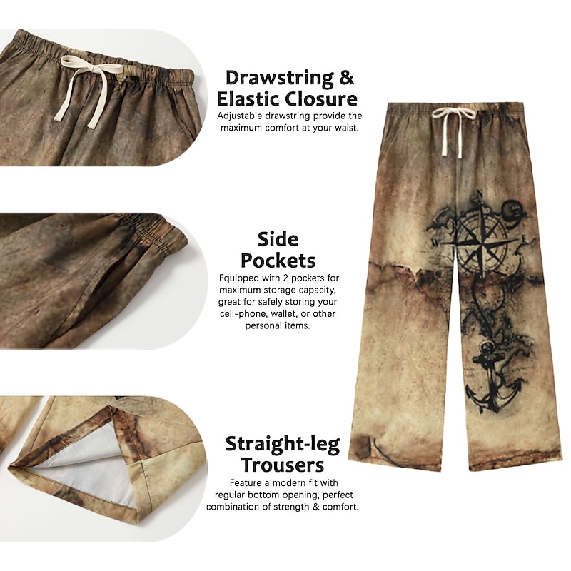 Men's Trousers Summer Pants Beach Pants Drawstring Elastic Waist 3D Print Graphic Prints Anchor Comfort Casual Daily Holiday Streetwear Hawaiian Blue Green2