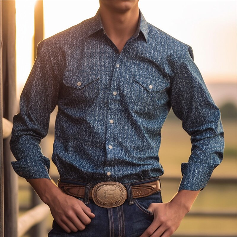 Men's Cowboy Western Shirt Button Up Shirt Cowboy Shirt Long Sleeve Vintage Western Style Daily Wear Spring Fall & Winter Turndown Collared Shirts 3D Print Front Pocket Yellow Blue Khaki