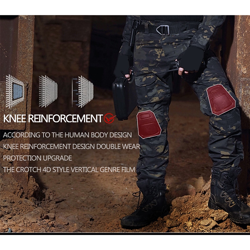 Men's Cargo Pants Cargo Trousers Combat Trousers Tactical Pants Camo Pants Knee Pads Camo Camouflage Ripstop Breathable Outdoor Military Tactical Jungle Digital Police black python pattern2