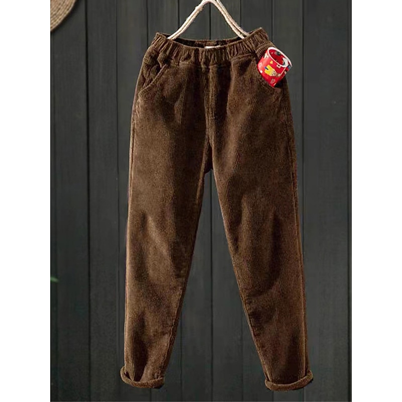 Women's Skinny Fleece Pants Corduroy Pants Streetwear Simple Casual Full Length Mid Waist Plain Pocket Elastic Waist Thermal Warm Comfort Soft Micro-elastic Vacation Valentine's Day Street Black Pink4