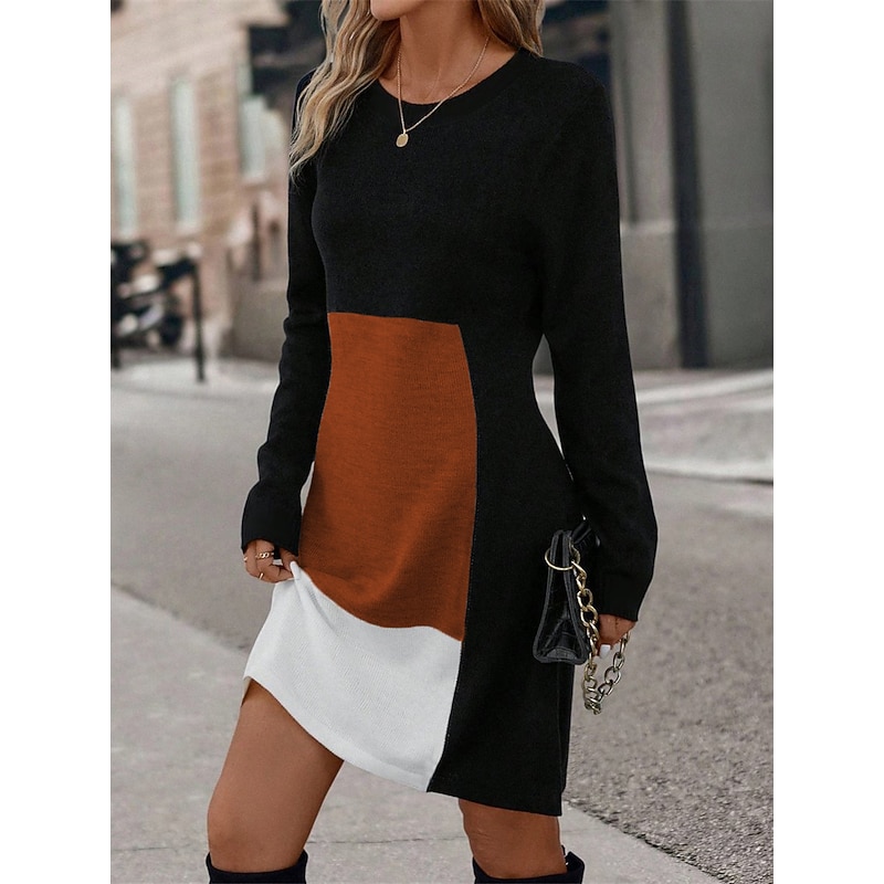 Women's Sweatshirt Dress Mini Dress Casual Dress Warm Active Outdoor Party Street Crew Neck Print Geometric Color Block Regular Fit Black Pink Red S M L XL XXL 7