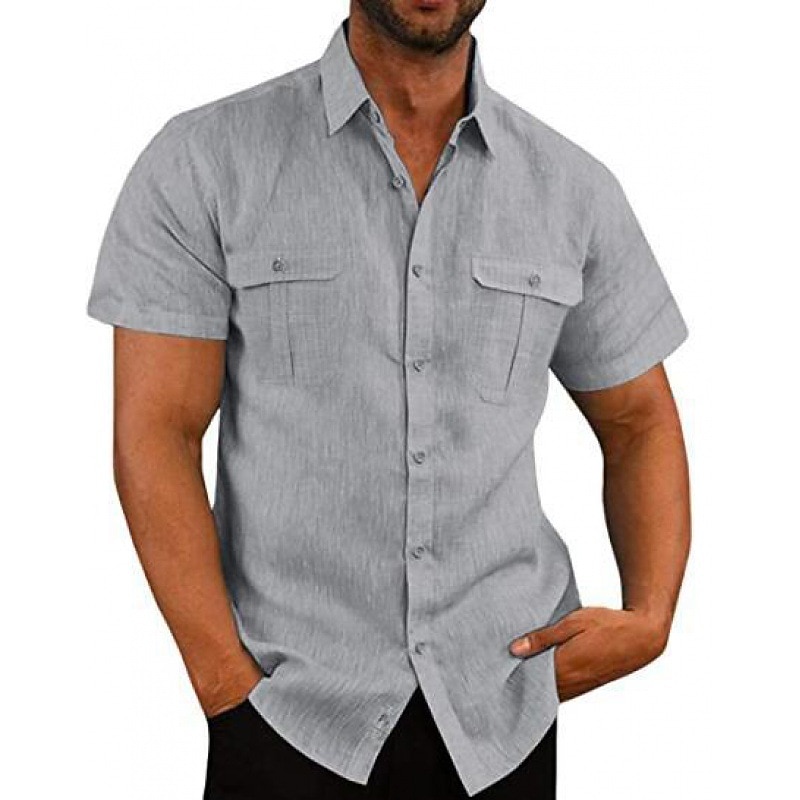 Men's Shirt Casual Shirt Button Up Shirt Plain Vacation Casual Black White Navy Blue Blue Short Sleeve Turndown Spring & Summer Clothing Apparel Front Pocket4