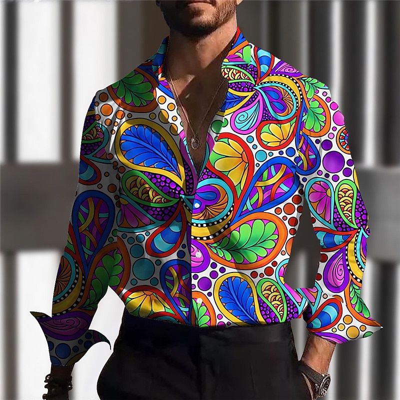 Men's Paisley Shirt Button Up Shirt Long Sleeve Vintage Outdoor Street Casual Daily Fall & Winter Turndown Buttons Print Black Purple2