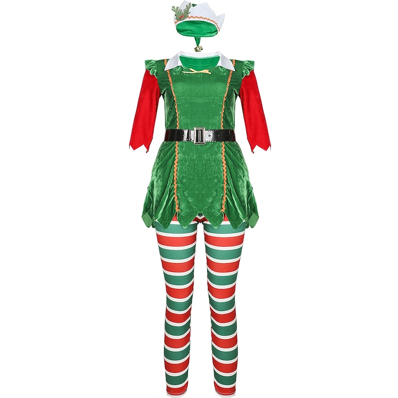 Elf Outfits Fancy Christmas Dress Women's Christmas Cosplay Costume Adults' Christmas Christmas Eve Christmas Party Dress Pants Belt Hat2