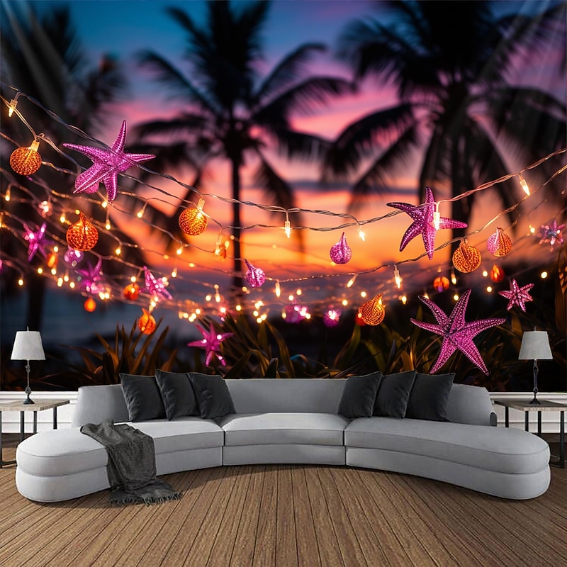 Beach Lighting Hanging Tapestry Wall Art Large Tapestry Mural Decor Photograph Backdrop Blanket Curtain Home Bedroom Living Room Decoration2