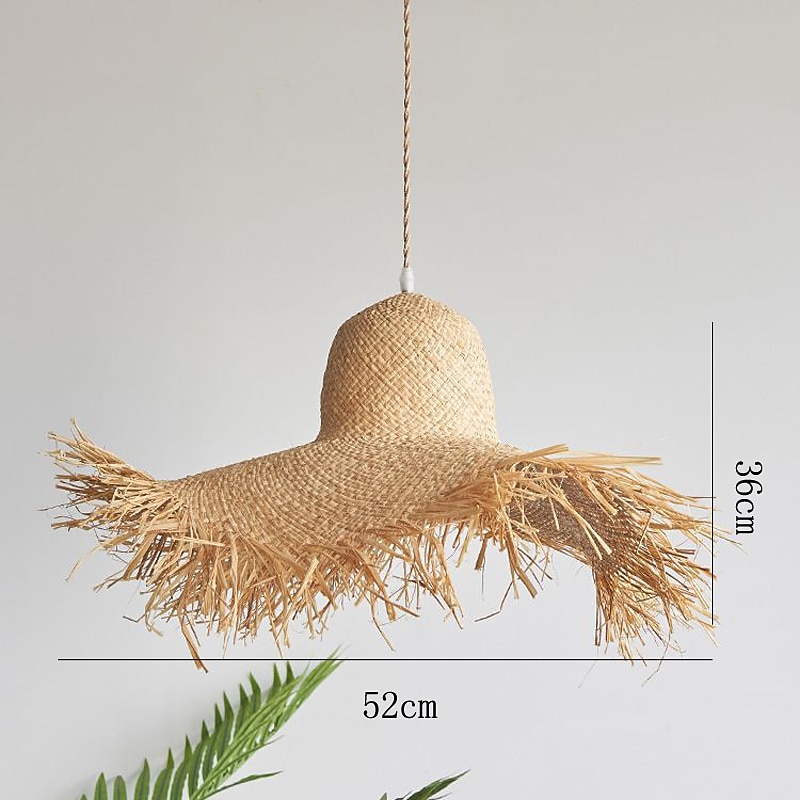 Pendant Light Rattan Lampshades Japanese Style Living Room DIY Basket Lamp Straw Hat Design Chandelier Bohemian Hand Woven Ceiling Hanging Light for Kitchen Dining Room Foyer Bedroom 110-240V4