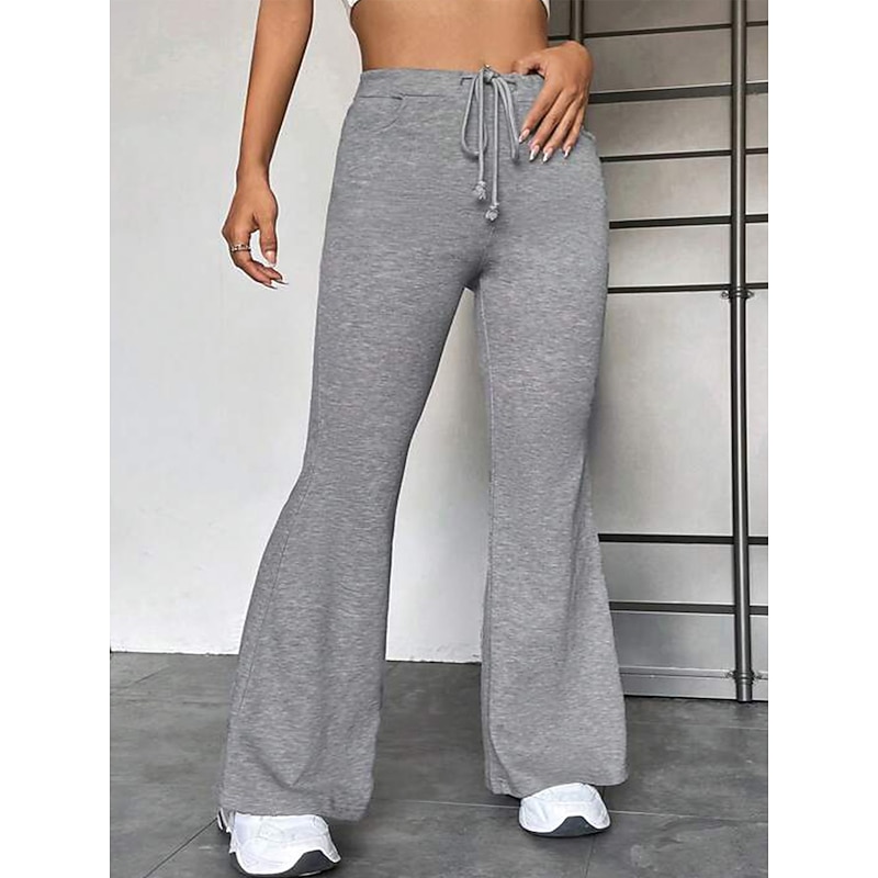 Women's Flare Sweatpants Active Fashion Streetwear Full Length High Waist Plain Pocket Breathability Soft Comfortable Micro-elastic Outdoor Street Daily Grey Black Fall Winter Regular Fit4