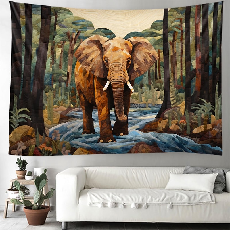 Elephant Painting Hanging Tapestry Wall Art Large Tapestry Mural Decor Photograph Backdrop Blanket Curtain Home Bedroom Living Room Decoration2