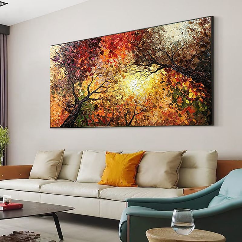 Hand-Painted Oil Paintings Canvas Wall Art Decoration Modern Abstract  Autumn Nature Scenery Trees are Luxuriant  for Home Decor Rolled Frameless Unstretched Painting3