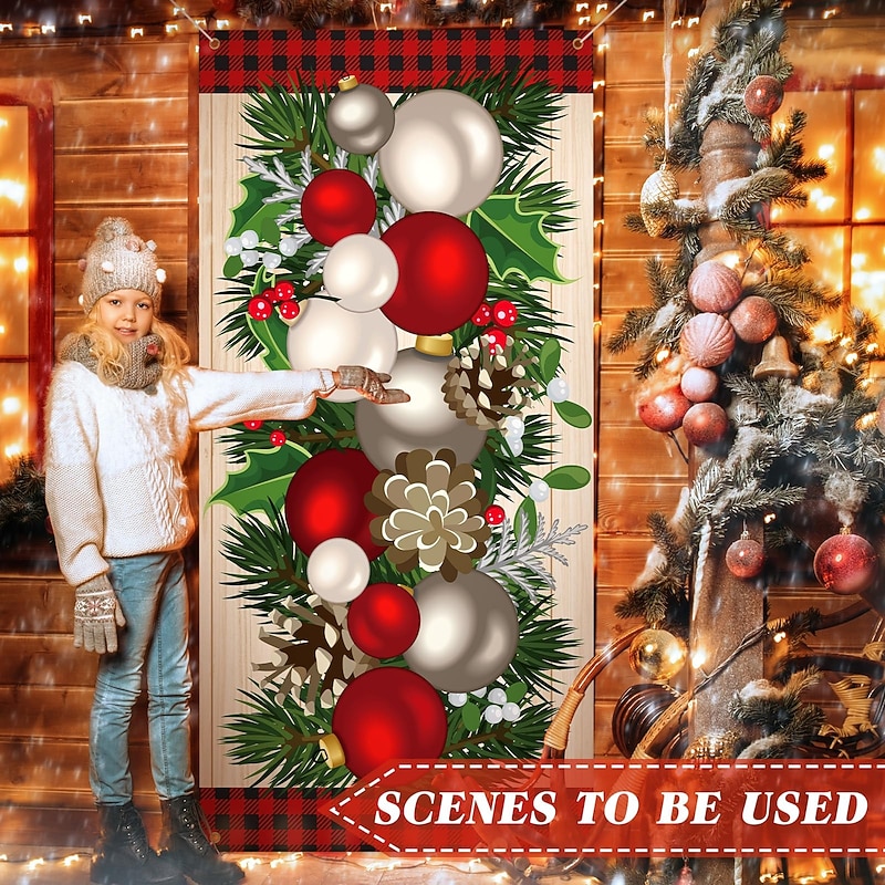 Christmas Door Decorations Decorations Ornament Door Covers Door Tapestry Door Curtain Decoration Xmas Backdrop Door Banner for Front Door Holiday Party Decor Supplies2