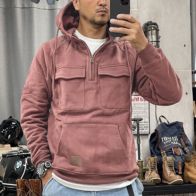 Men's Hoodie Quarter Zip Hoodie Tactical Hoodie Tactical Wine Red Black Wine Army Green Navy Blue Hooded Plain Tactical Sports & Outdoor Daily Cotton Polyester Streetwear Cool Casual Spring &  Fall3