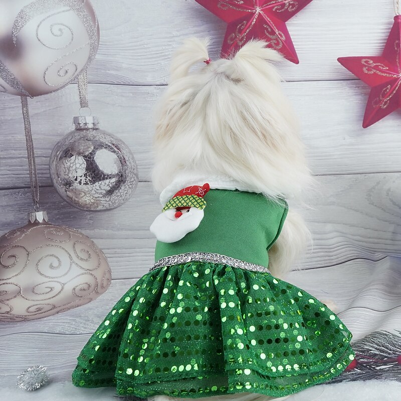 Dog Christmas Costumes New Year Santa Claus Winter Christmas Tree Green Red Sequin Mesh Elegant dog3
