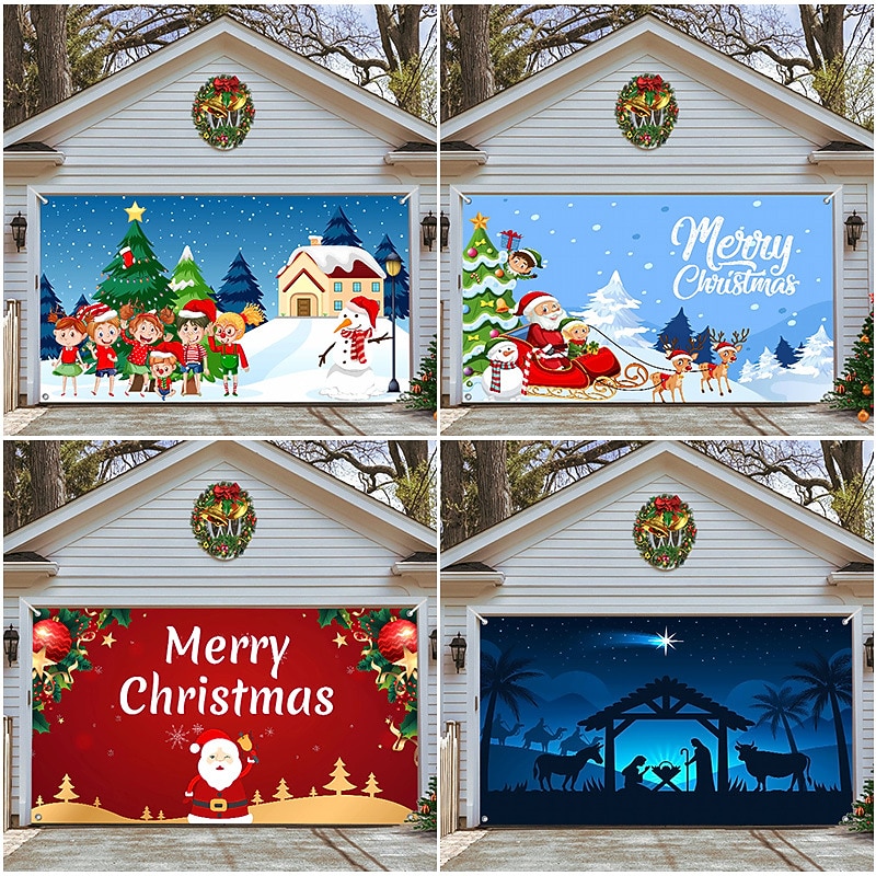 Christmas Garage Door Banner, Indoor Outdoor Christmas Holidays, Happy Background, Decoration Cover, Christmas Happy New Year Banner, Large Door Cover, Christmas Decoration
