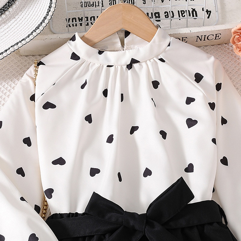 2 Pieces Kids Girls' Polka Dot Tie Knot Pants Suit Set Long Sleeve Active School 7-13 Years Spring White4