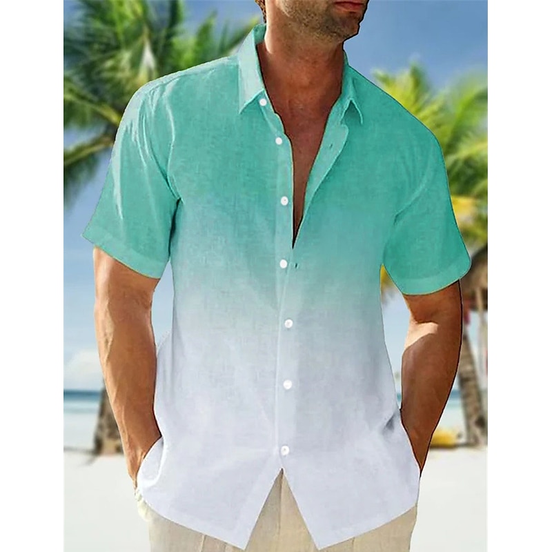 Men's Shirt Summer Shirt Beach Wear Casual Shirt Button Up Shirt Untucked Shirts Pink Navy Blue Blue Orange Green Short Sleeve Gradient Lapel Vacation Casual Clothing Apparel Fashion Comfortable