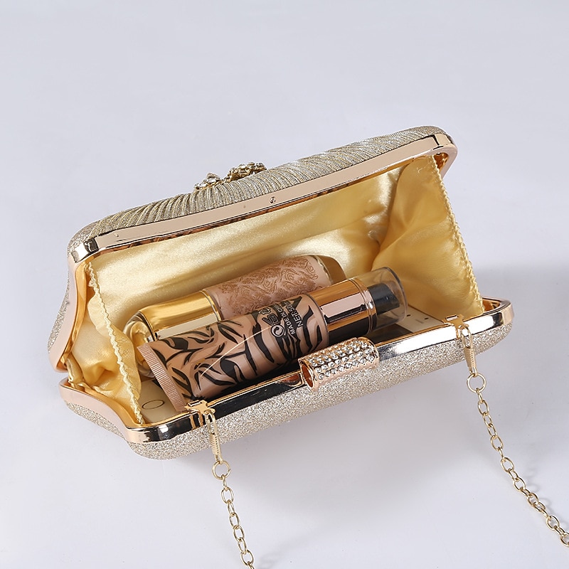 Women's Elegant Gold Rhinestone Clutch Bag with Chain Strap – Sparkling Evening Handbag for Weddings and Formal Events4