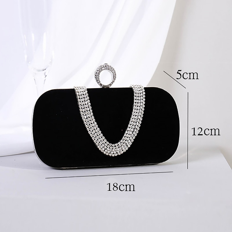 Women's Clutch Evening Bag Wristlet Clutch Bags Velvet Party Valentine's Day Bridal Shower Rhinestone Crystals Chain Large Capacity Lightweight Durable Solid Color Black Red Blue3
