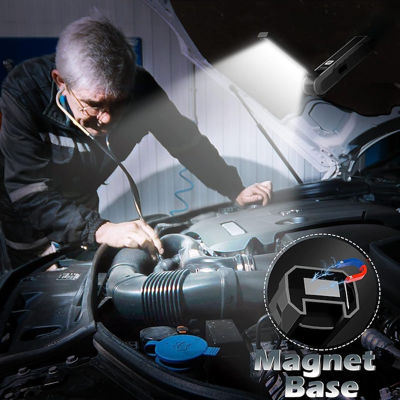 2pcs LED Work Light Rechargeable Flashlight Mechanic Lights with Magnetic Base, Tool Gifts for Dad Men 4 Modes Bright Inspection Torch Light for Car Repair, Garage, Emergency, BBQ and Camping3