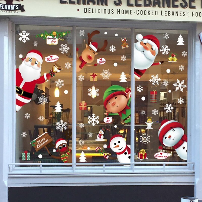 Christmas Stickers Santa Claus Snowman Glass Stickers Window Decoration Snowflake Elk Window Stickers Double-Sided Effect Decoration