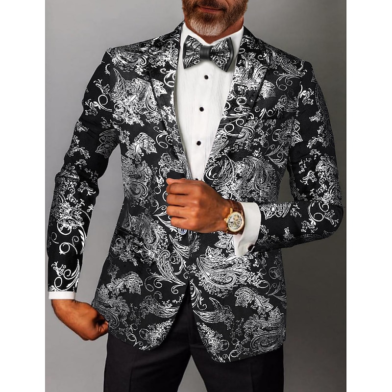 Men's Blazer Jacket Blazer Notch Collar Fashion Party Classic Floral Blazer Silver Gold Standard Fit Single Breasted One-button2