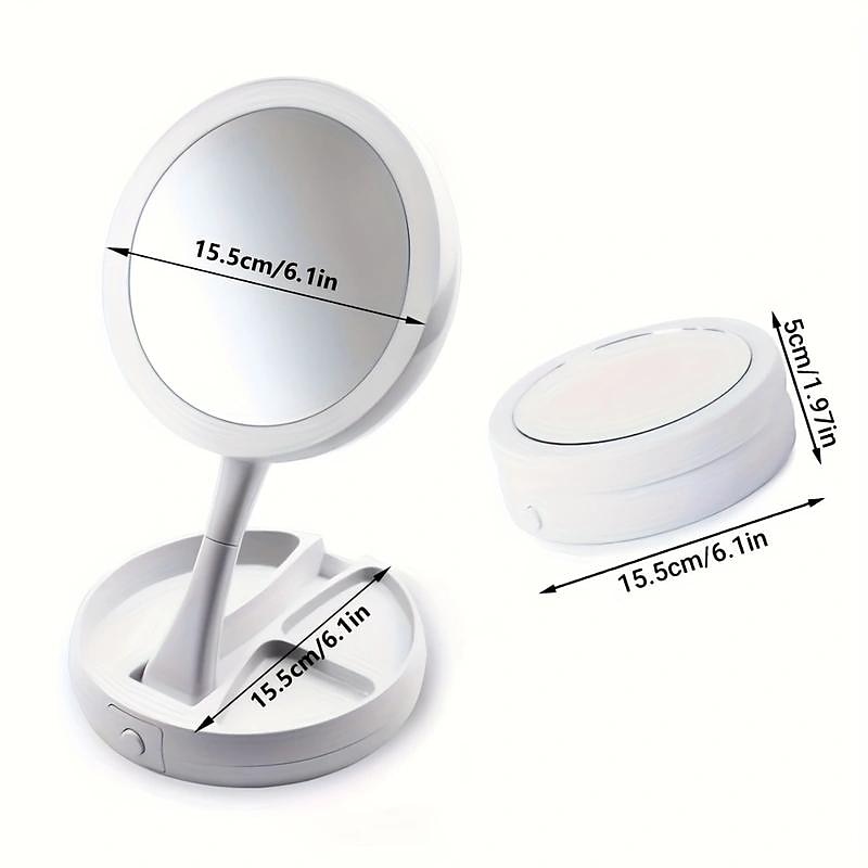1pc Foldable Makeup Mirror With Led Light Storage Box Organizer, Double Sided 1X & 10X Magnifying Retractable Mirror For Table, Vanity, Cosmetic4