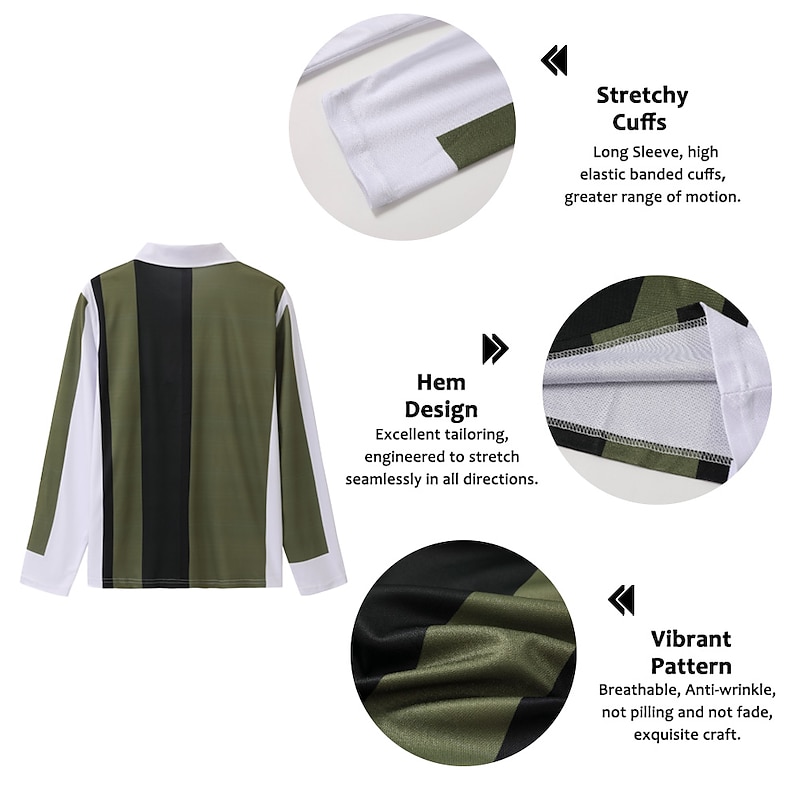 Men's Striped Zip Polo Shirts Golf Shirt Long Sleeve Polo Shirts Collared Shirts Business Casual WorkWear Formal Wear Festival Wear 3D Print Quarter Zip Polo Navy Blue Dark Green Brown3